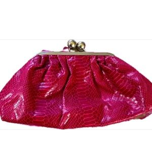 Whimsical Pink Snake Clutch with Silver Kiss Clasp classic coquette!